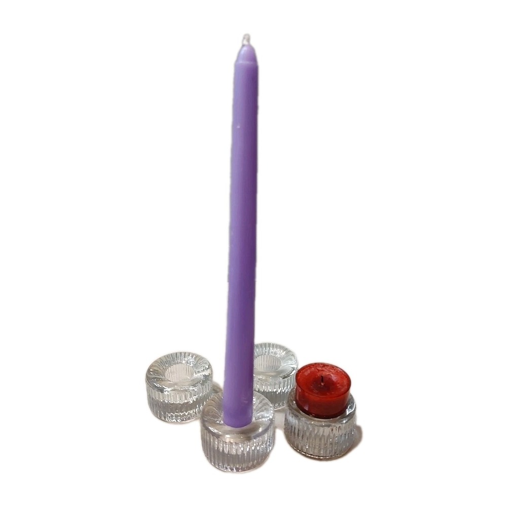 Reversible‎ Pillar Taper Candle Holder Set 4 Ribbed Clear Glass Elegant Holiday